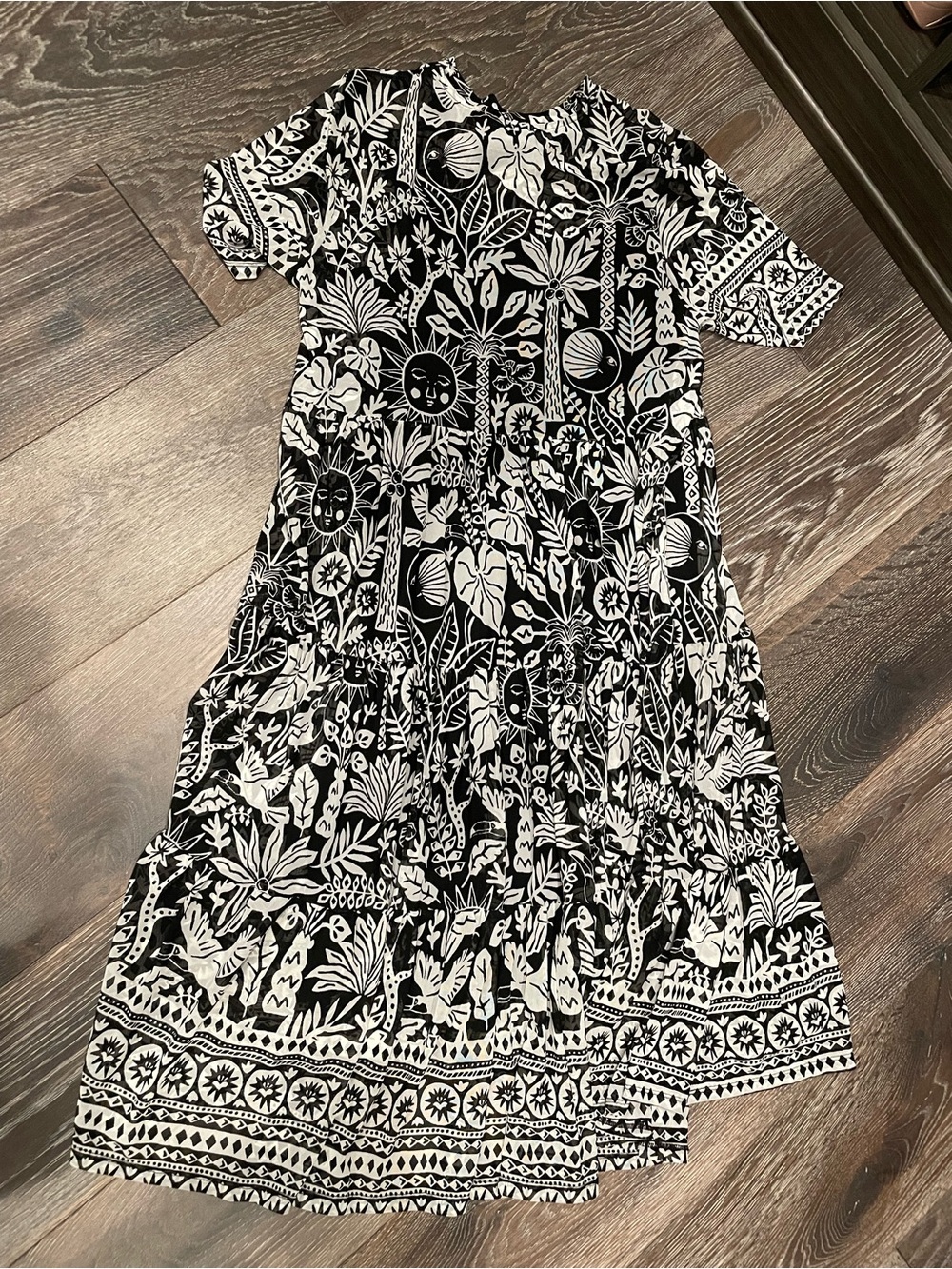 Johnny Was Black and White Mesh Tiered Dress
